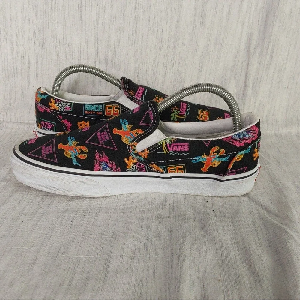 Vans Classic Slip-On Market Black Neon Signs Seafood Mens 8 Womens 9.5
